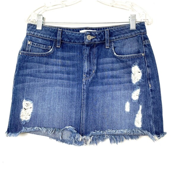 Guess Cotton Denim Mini Skirt Size S Blue Women's Raw Hem Distressed - Picture 1 of 10